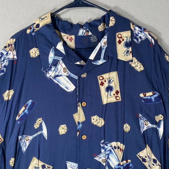 Cherokee Cards Martini Cigar Dice Print Vegas Gamble Casino Button Down Shirt XL - Picture 2 of 6